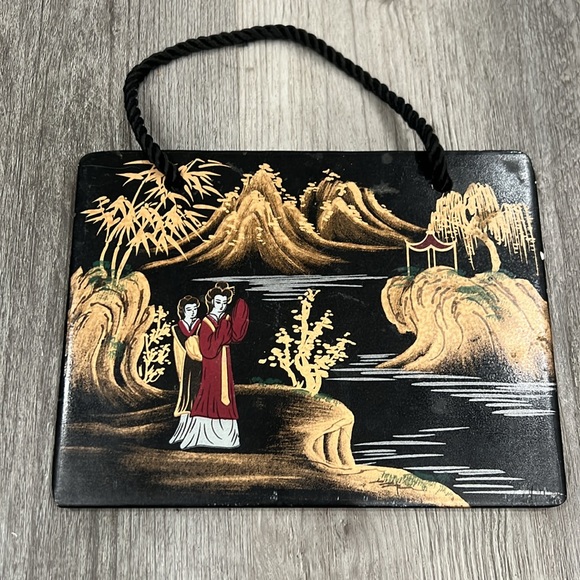 Vintage hand-painted ceramic Chinese art plaques, EUC - Picture 4 of 7